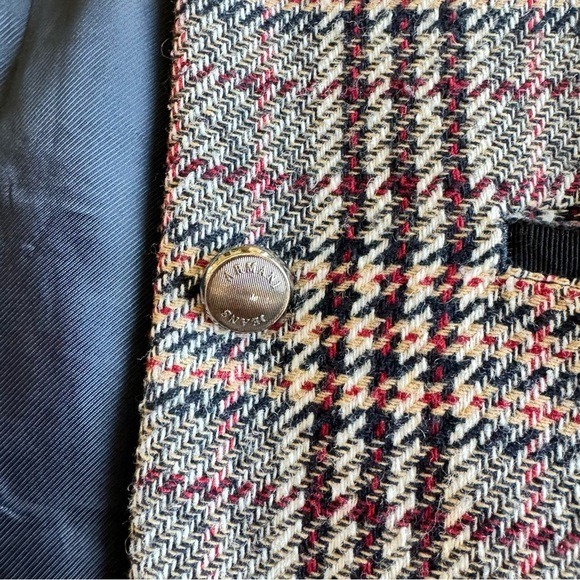 Armani Jeans Vintage Classic Plaid | Herringbone Wool Blend Blazer Size 6 - Picture 5 of 15